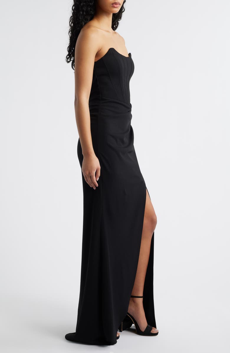 Emerald Sundae Strapless Cateye Corset Scuba Gown, Alternate, color, Black