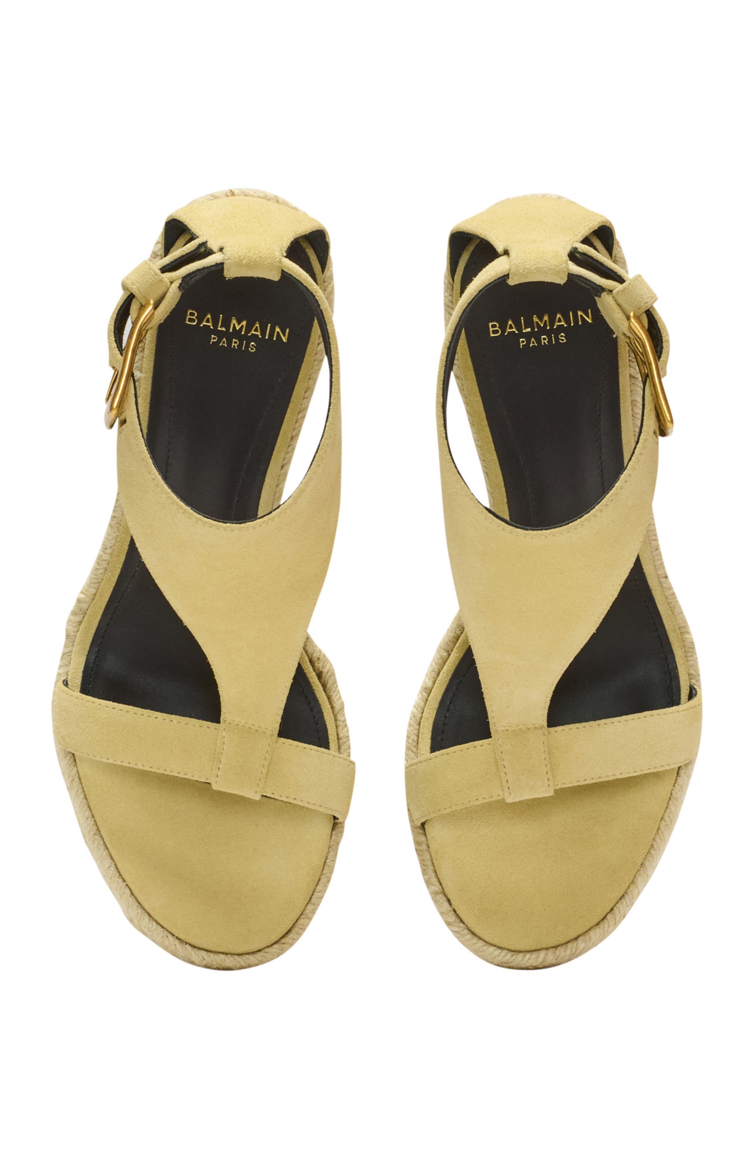 Balmain Anthem wedge espadrilles in suede, Alternate, color, Beige