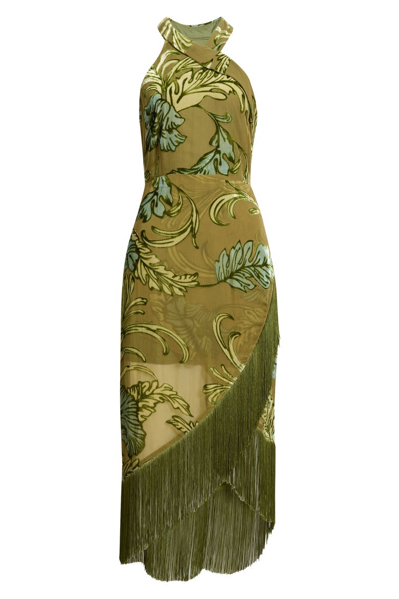 Nella Asymmetric Fringe Midi Dress, Alternate, color, GREEN MULTI