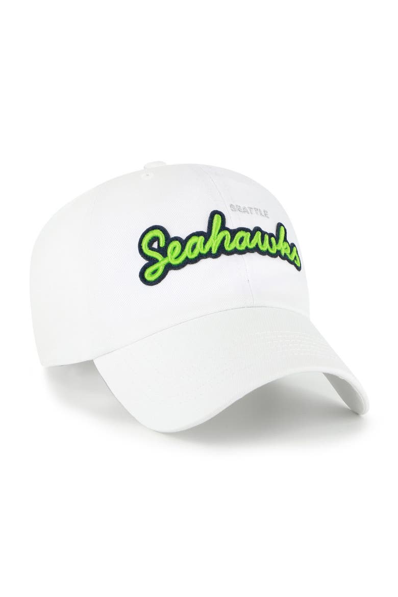 Women's '47  White Seattle Seahawks Trendy Script Clean Up Adjustable Hat, Alternate, color, White
