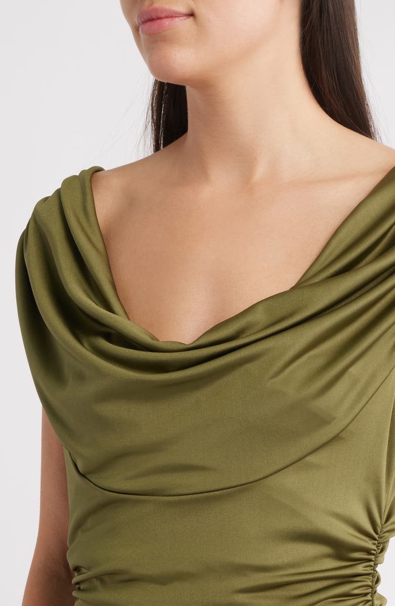 Black Halo Evangeline Ruched Satin Gown, Alternate, color, Hunter Green