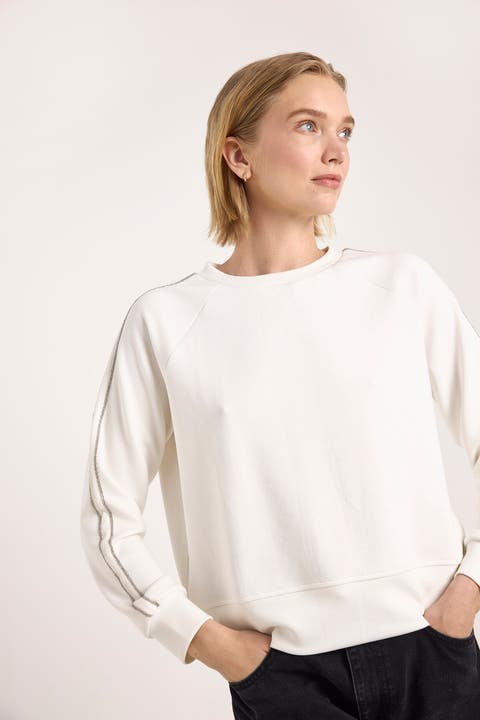 Bead Trim Jersey Crew Neck Sweatshirt