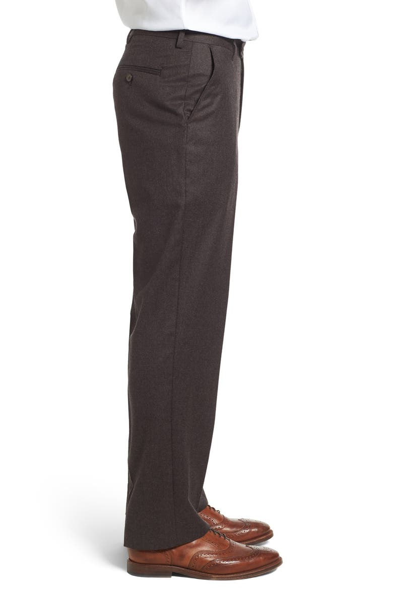 Lightweight Flannel Flat Front Classic Fit Dress Trousers, Alternate, color, HEATHER BROWN