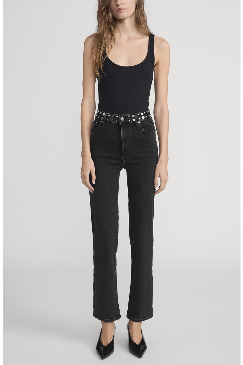 Le Sleek Studded Ankle Straight Leg Jeans, Alternate, color, METEOR