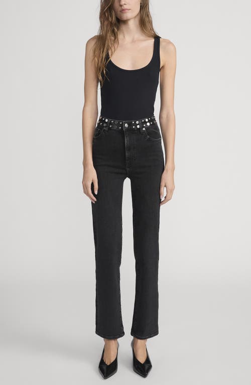 Frame Le Sleek Studded Ankle Straight Leg Jeans In Black