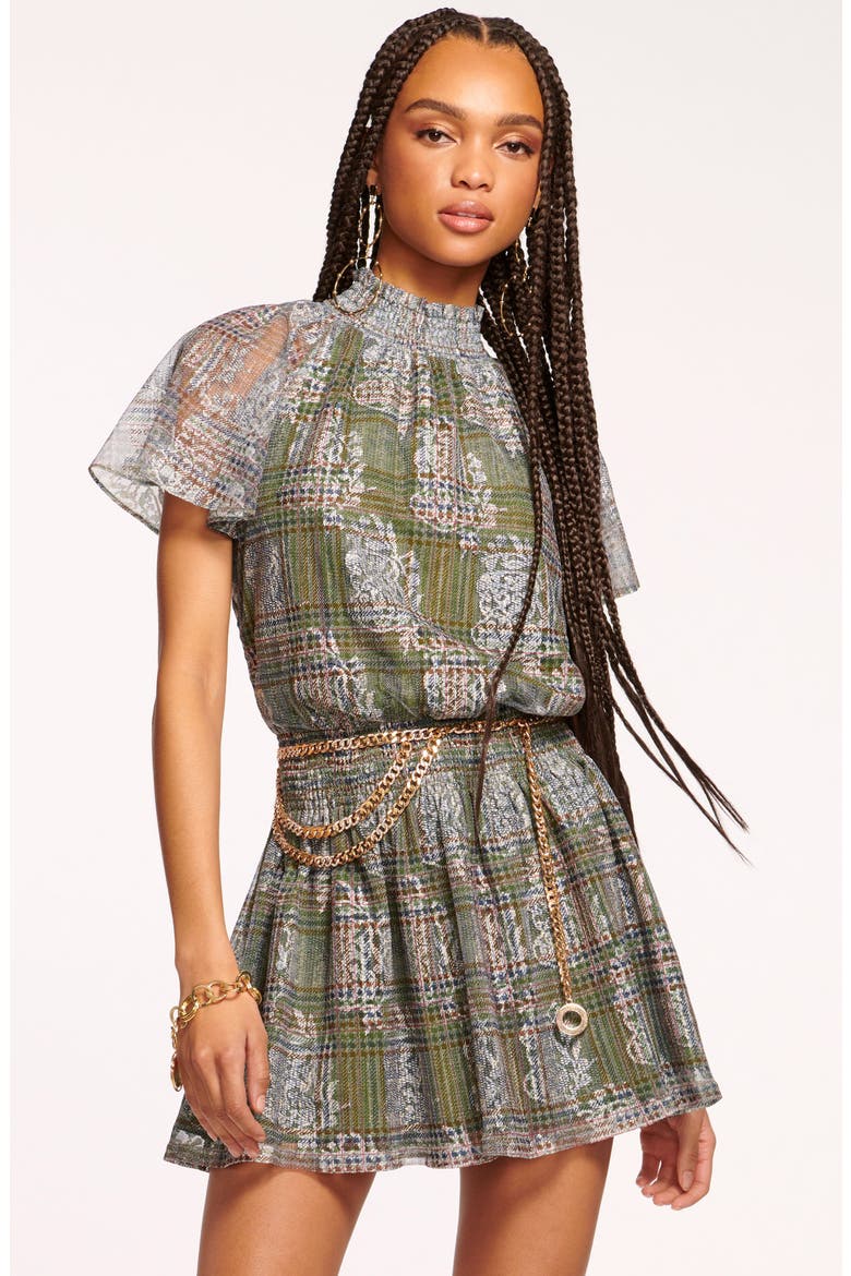 Arizons Mixed Print Minidress, Alternate, color, DARK SAGE TARTAN