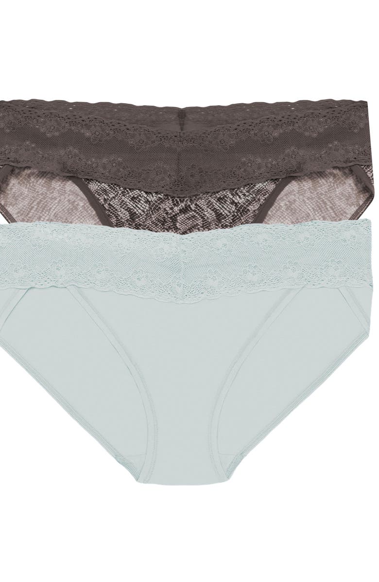 Natori Bliss Perfection Lace Trim One Size Bikini Brief 2-Pack, Main, color, Chrome Python Print/Minty