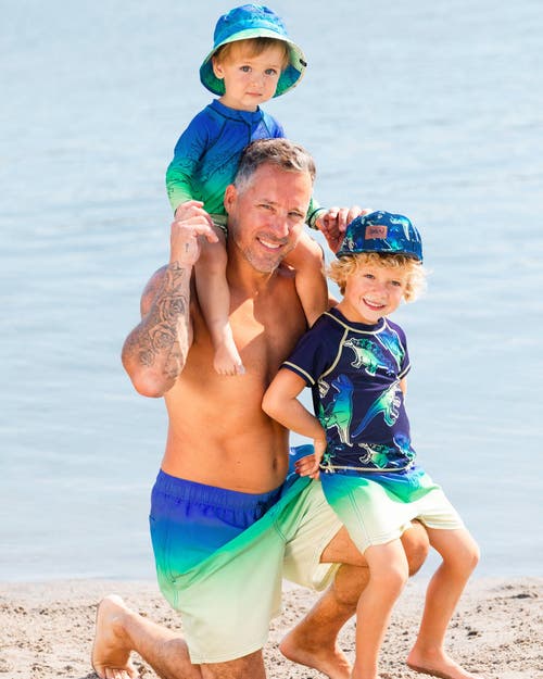 Deux Par Deux Men's Swim Trunks Blue, Green, And Lime Gradient In Blue, Green, And Lime Gradient