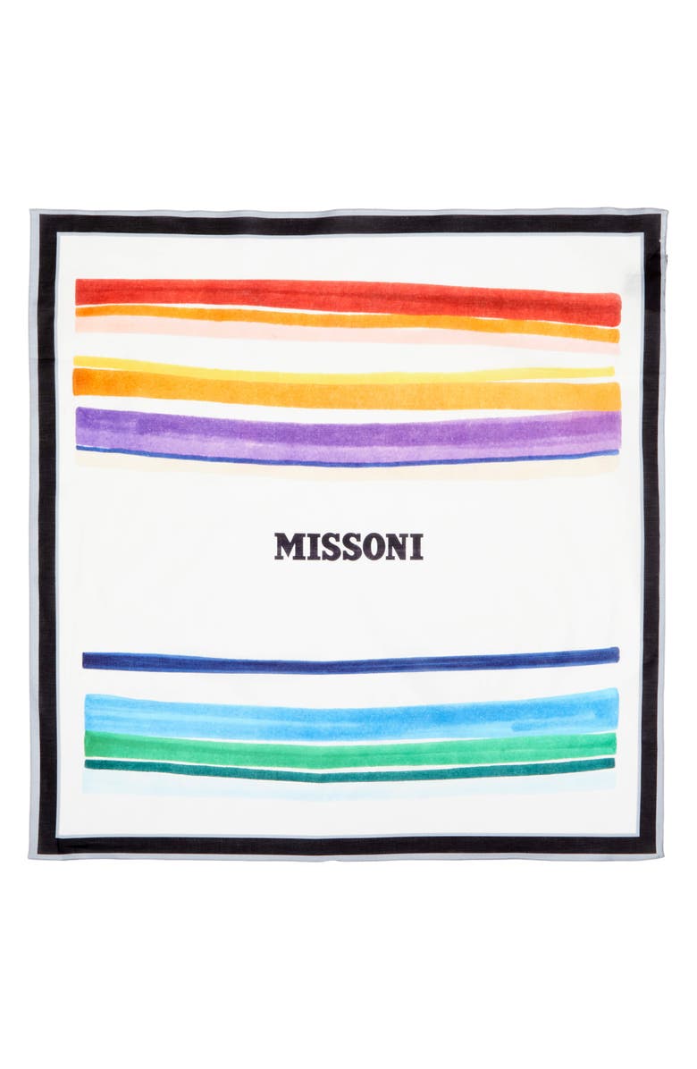 Missoni Rainbow Stripe Cotton Square Scarf, Alternate, color, 0001 White Multi