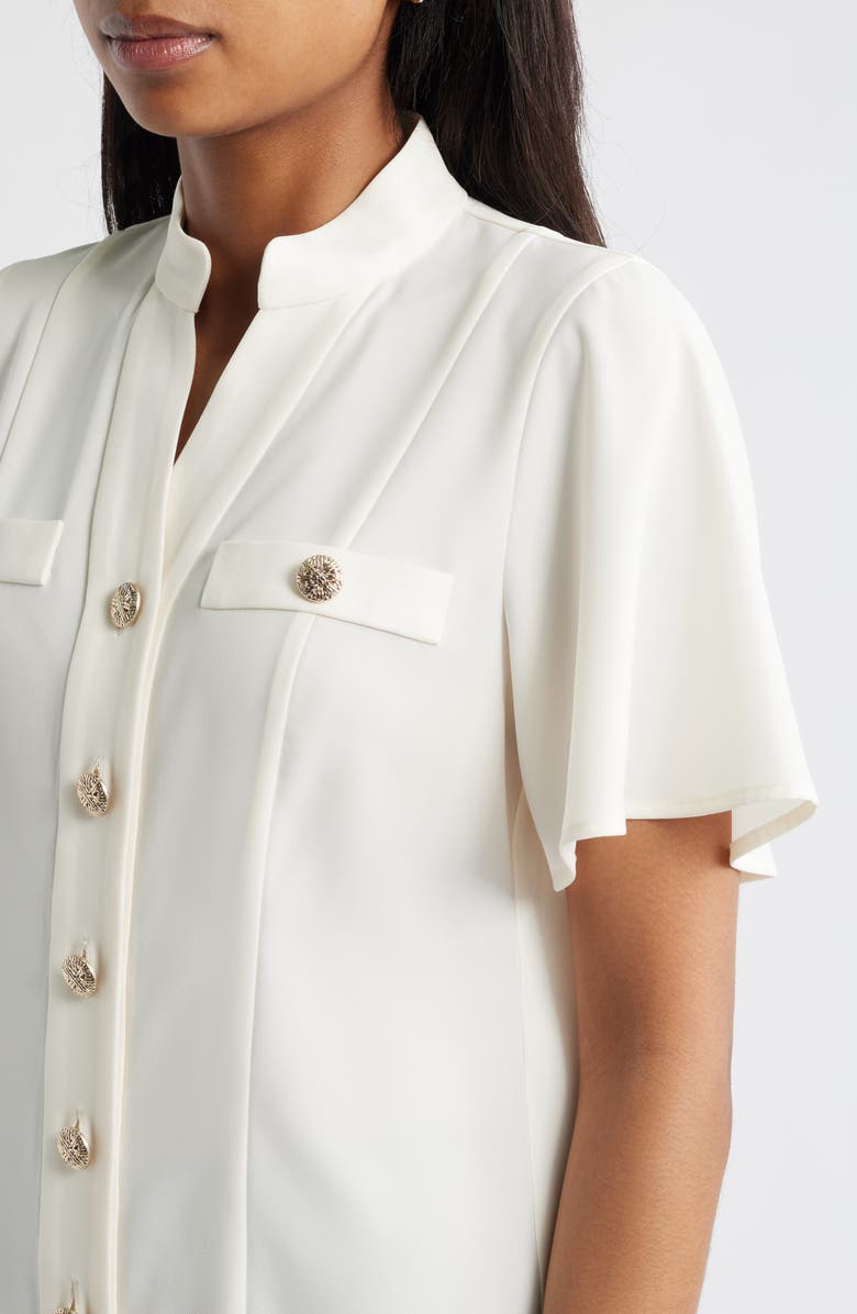 Anne Klein High Neck Short Sleeve Button-Up Shirt, Alternate, color, 