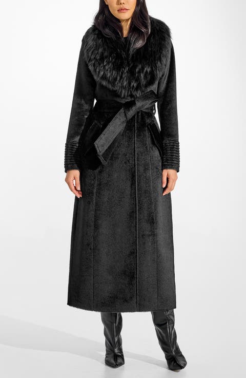 Suri Alpaca Maxi Coat with Genuine Shearling Collar