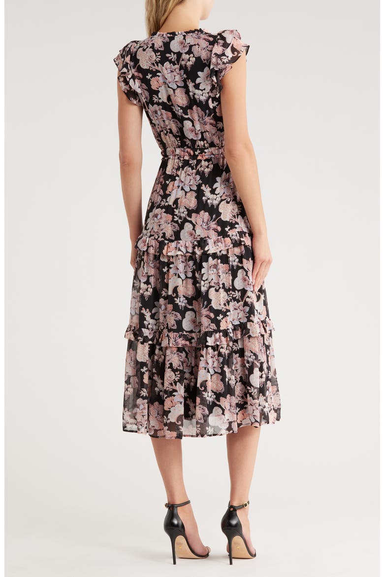Rozlyn Floral Midi Dress, Alternate, color, BLACK MULTI
