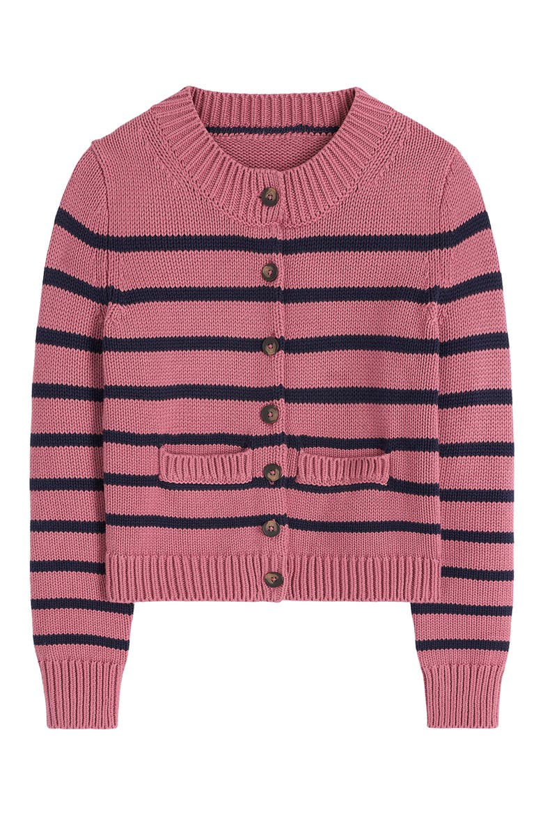 Lucy Chunky Cotton Cardigan, Alternate, color, PINK HEATHER, STRIPE