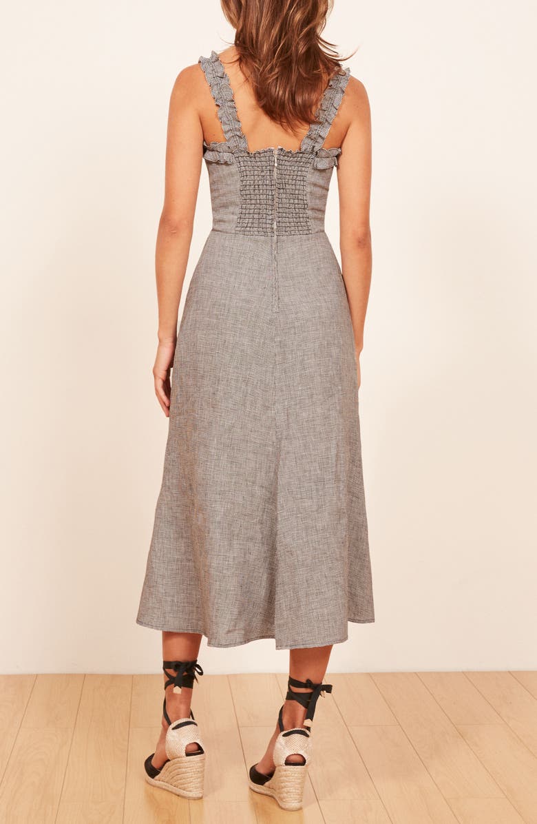 Reformation Lavender Front Slit Linen Midi Dress, Alternate, color, 