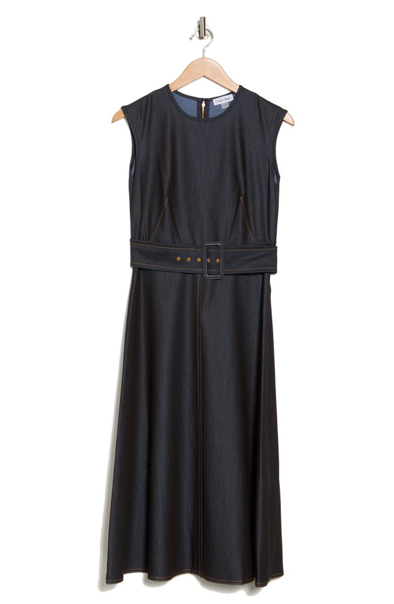 Calvin Klein Belted Denim Midi Dress, Alternate, color,