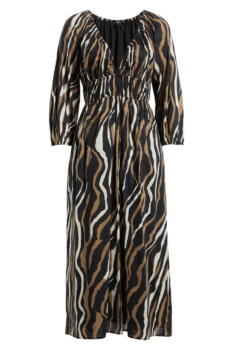 Paio Print Three-Quarter Sleeve Cotton Midi Dress, Alternate, color, CANYON STRIPE