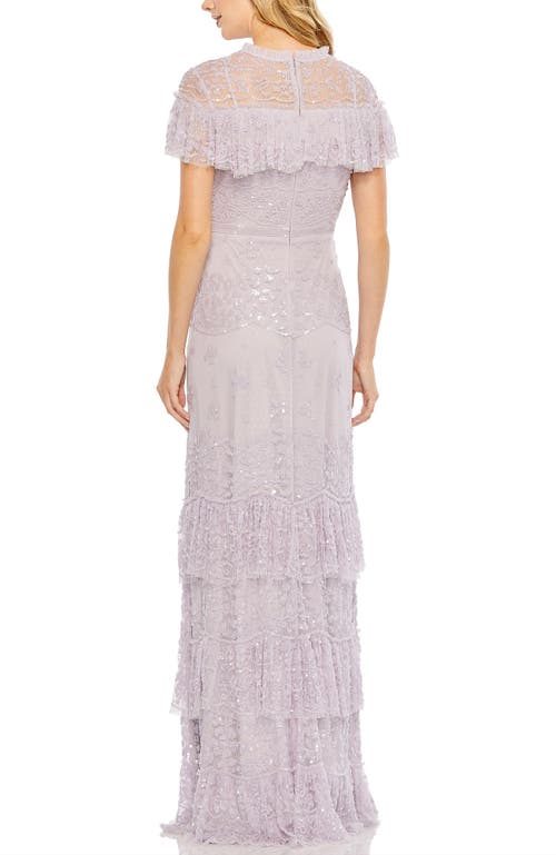 Mac Duggal Hand Embellished Cap Sleeve Ruffle Tiered Gown In Lilac
