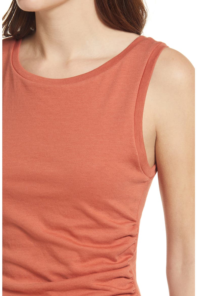 Ruched Side Sleeveless Dress, Alternate, color, RUST BRUSCHETTA