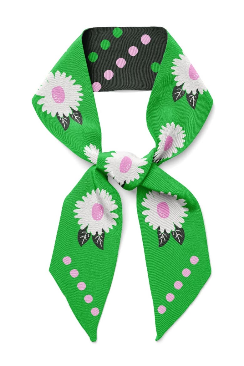 White Flower Twilly Ribbon Scarf, Main, color, White