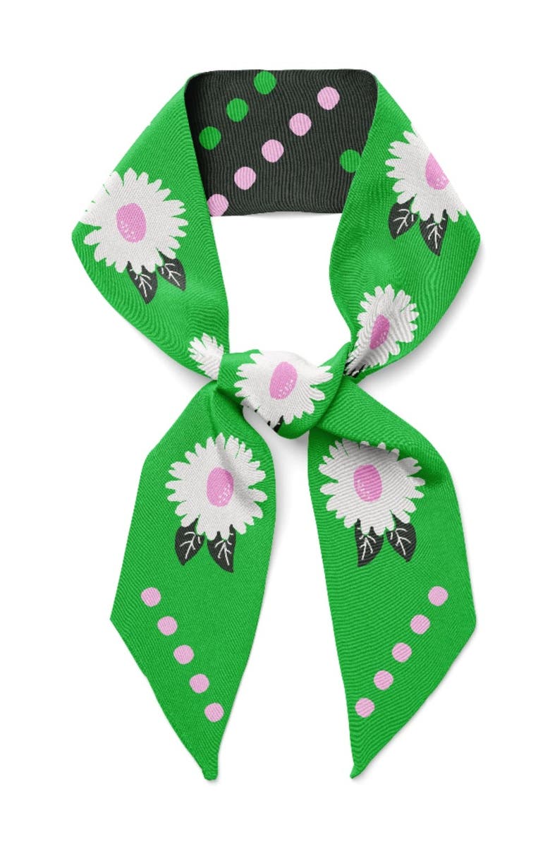 Centinelle White Flower Twilly Ribbon Scarf, Main, color, White