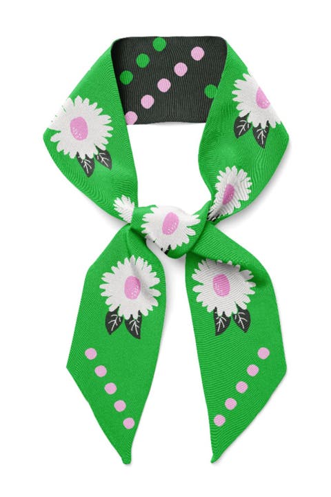 White Flower Twilly Ribbon Scarf