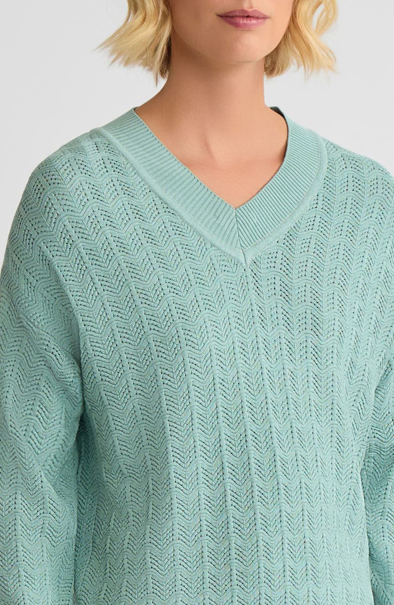 Misook Relaxed Pointelle Soft Knit Sweater, Alternate, color, Mystic Green