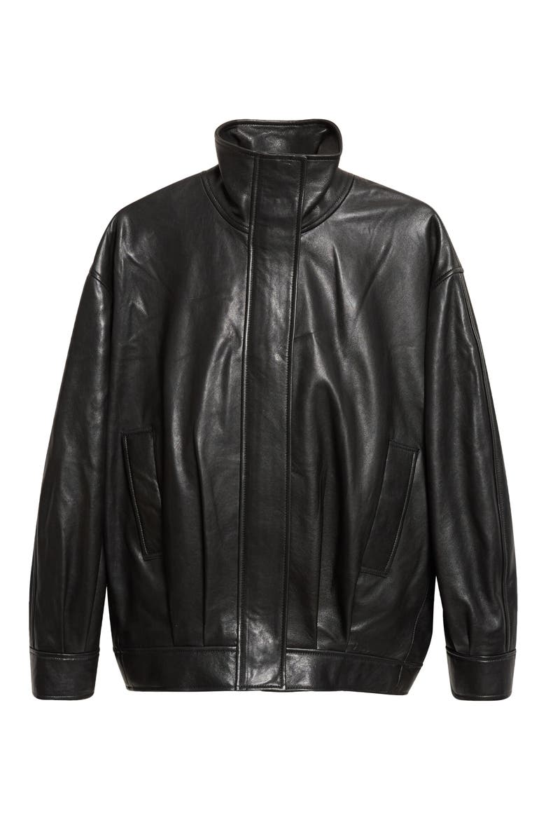 Paula Leather Bomber Jacket, Alternate, color, BLACK