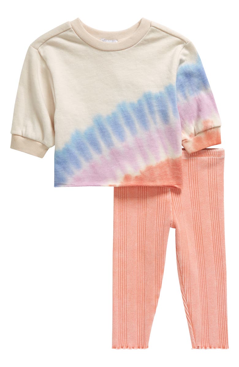 Splendid Sunset Tie Dye Sweatshirt & Rib Leggings Set, Main, color, 