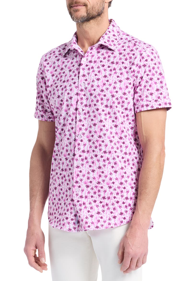 Bramwell Floral Short Sleeve Knit Button-Up Shirt, Alternate, color, PINK