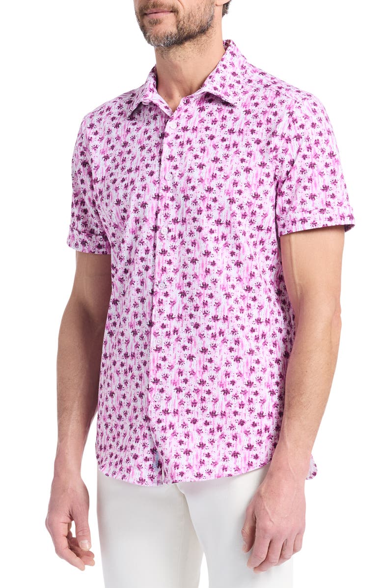 Robert Graham Bramwell Floral Short Sleeve Knit Button-Up Shirt, Alternate, color, Pink