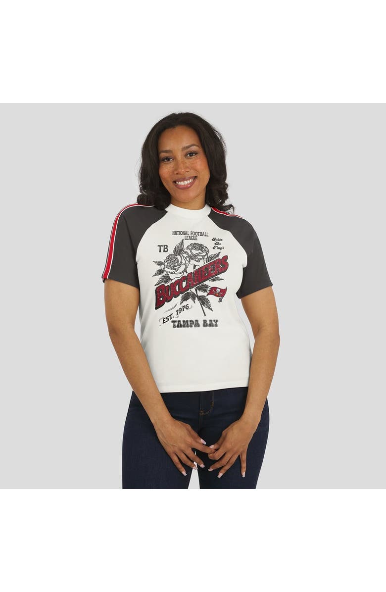 WEAR by Erin Andrews Women's WEAR by Erin Andrews White Tampa Bay Buccaneers Sleeve Stripe Distressed Raglan T-Shirt, Alternate, color, White