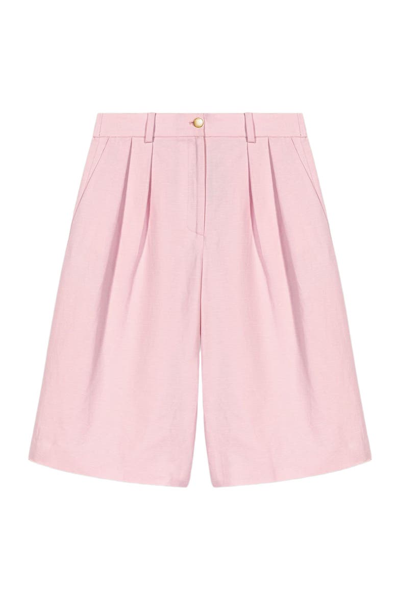 Pleated linen blend Bermuda shorts, Alternate, color, Pink