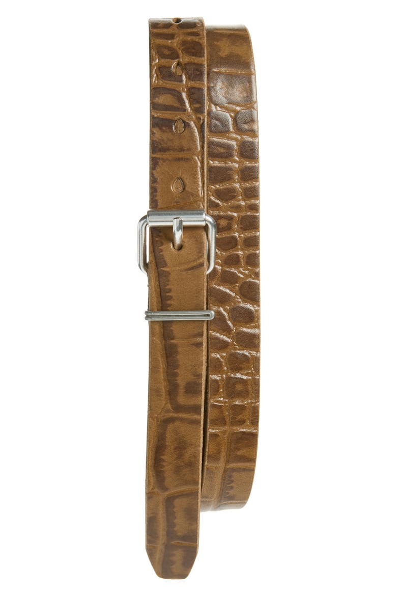 Hook Croc Embossed Leather Belt, Main, color, GATOR GREEN BULLHIDE