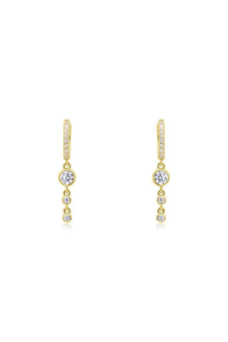 CZ Bezel Dangle Huggie Hoop Earrings, Alternate, color, Gold Plated Sterling Silver