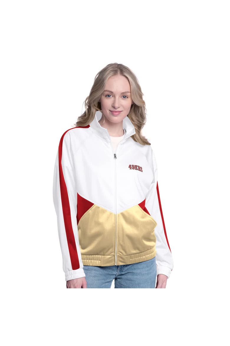 Women's G-III 4Her by Carl Banks White/Scarlet San Francisco 49ers Rally Rhinestone Full-Zip Track Jacket, Alternate, color, White