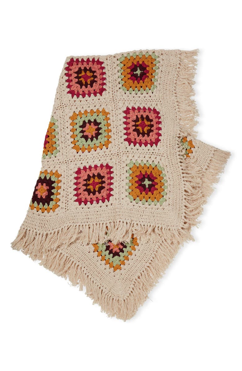 ROSELLI TRADING COMPANY Cozy Corner Crochet Throw Blanket, Main, color, Beige Multi