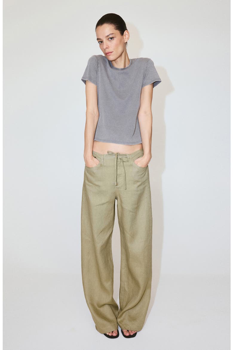 Bow Linen Pants, Alternate, color, KHAKI GREEN