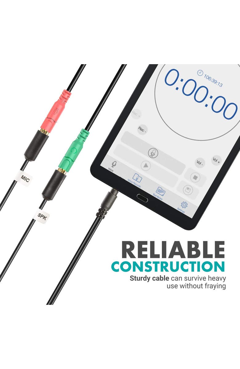 MOVO TCB1 3.5mm TRS (Female) Microphone to TRRS (Male) Smartphone Adapter, Alternate, color, Black