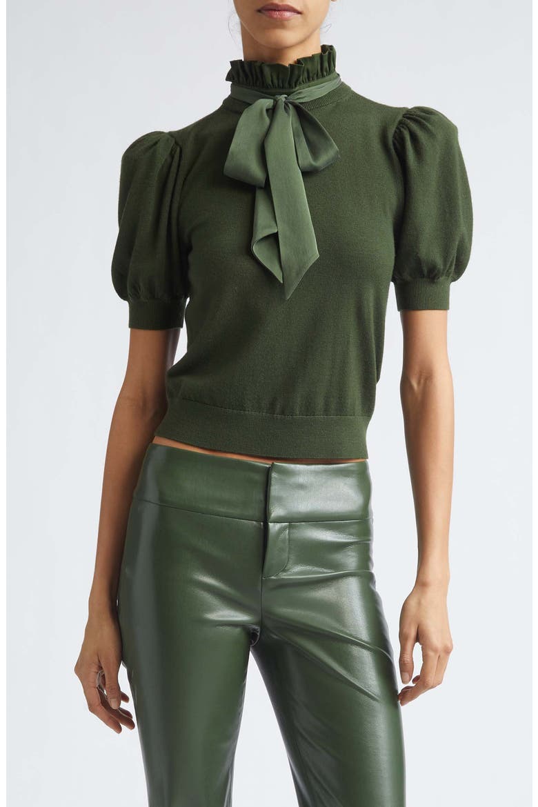 Chase Puff Sleeve Stretch Wool Sweater, Main, color, DARK FERN
