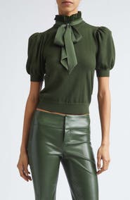 Alice + Olivia Chase Puff Sleeve Stretch Wool Sweater