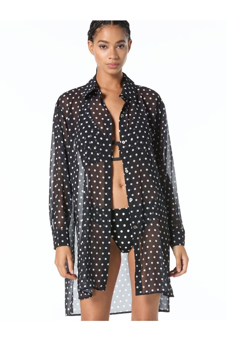 Classic Dot Cover Up Shirt Swim, Alternate, color, Black