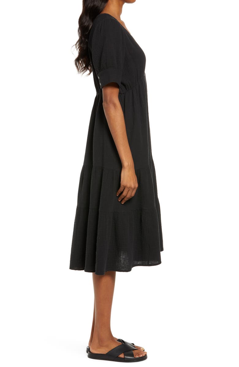 Madewell Lightspun Tiered Button Front Midi Dress, Alternate, color,