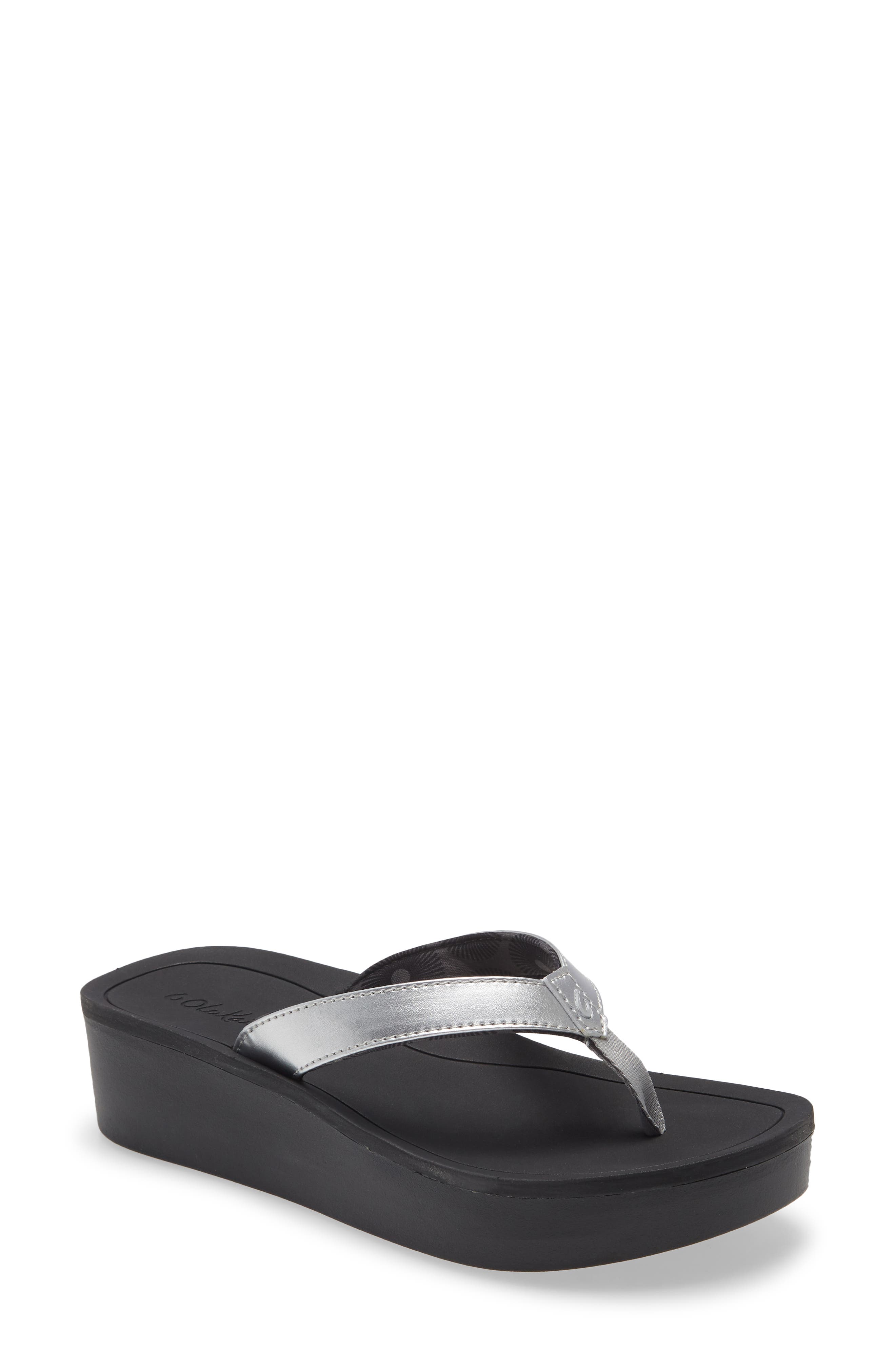 Pio Lua Platform Flip Flop, Main, color, SILVER / BLACK FABRIC
