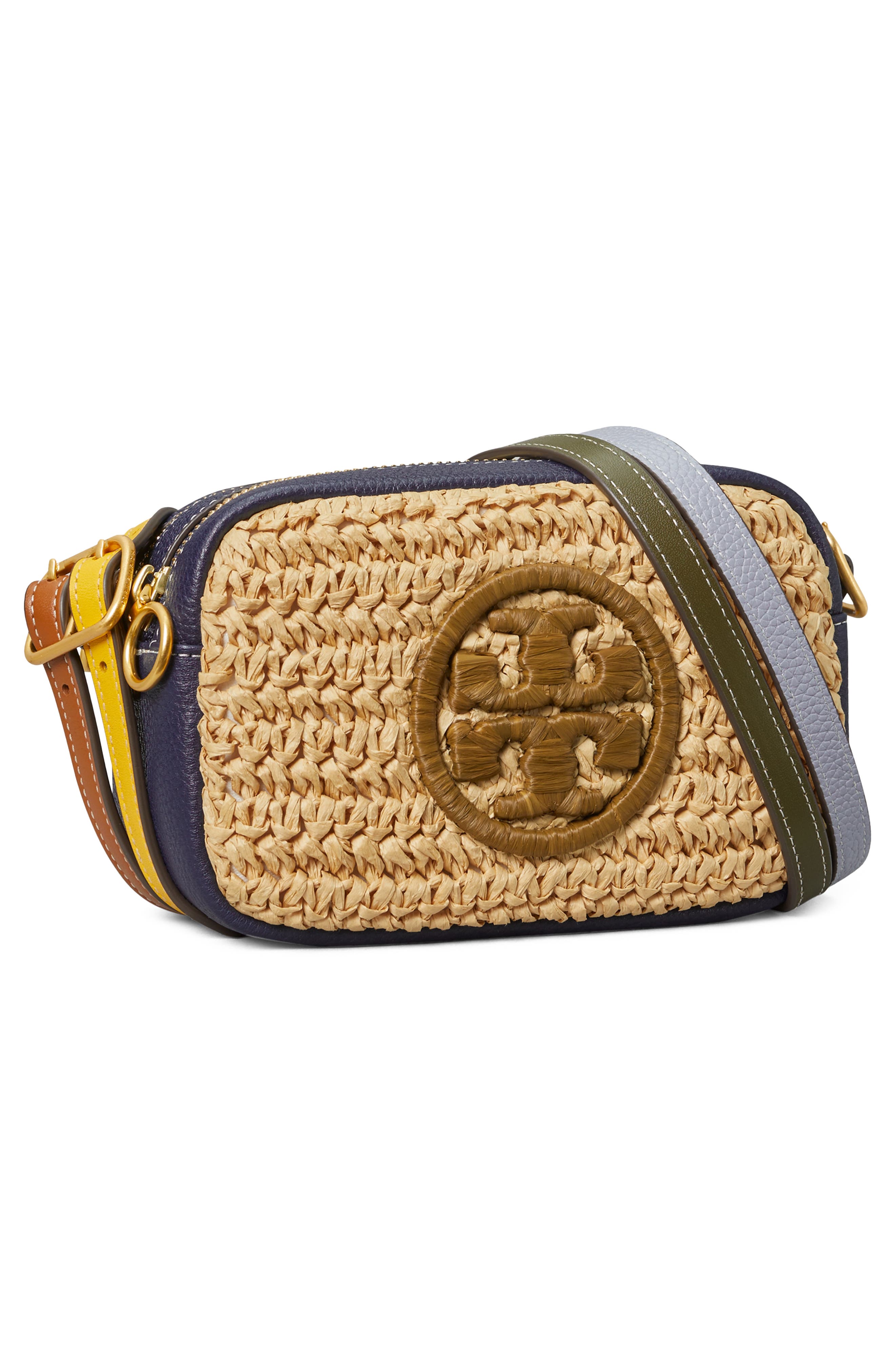 Tory Burch Perry Bombé Mini Straw Crossbody Bag, Alternate, color, 