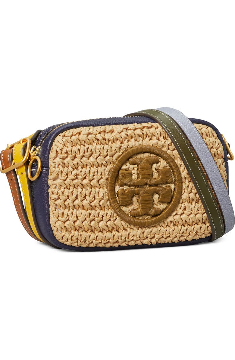 Tory Burch Perry Bombé Mini Straw Crossbody Bag, Alternate, color,