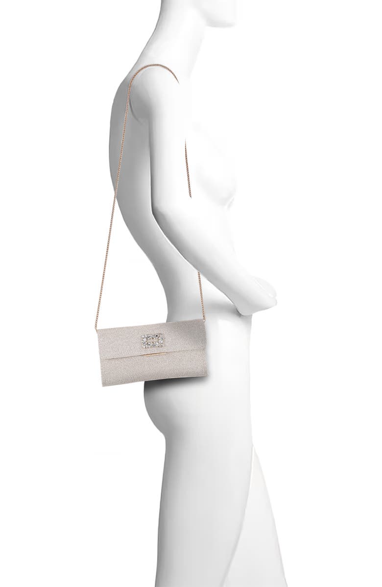 Jewel Badgley Mischka Sarah Envelope Clutch with Crystal Brooch, Alternate, color, Gold