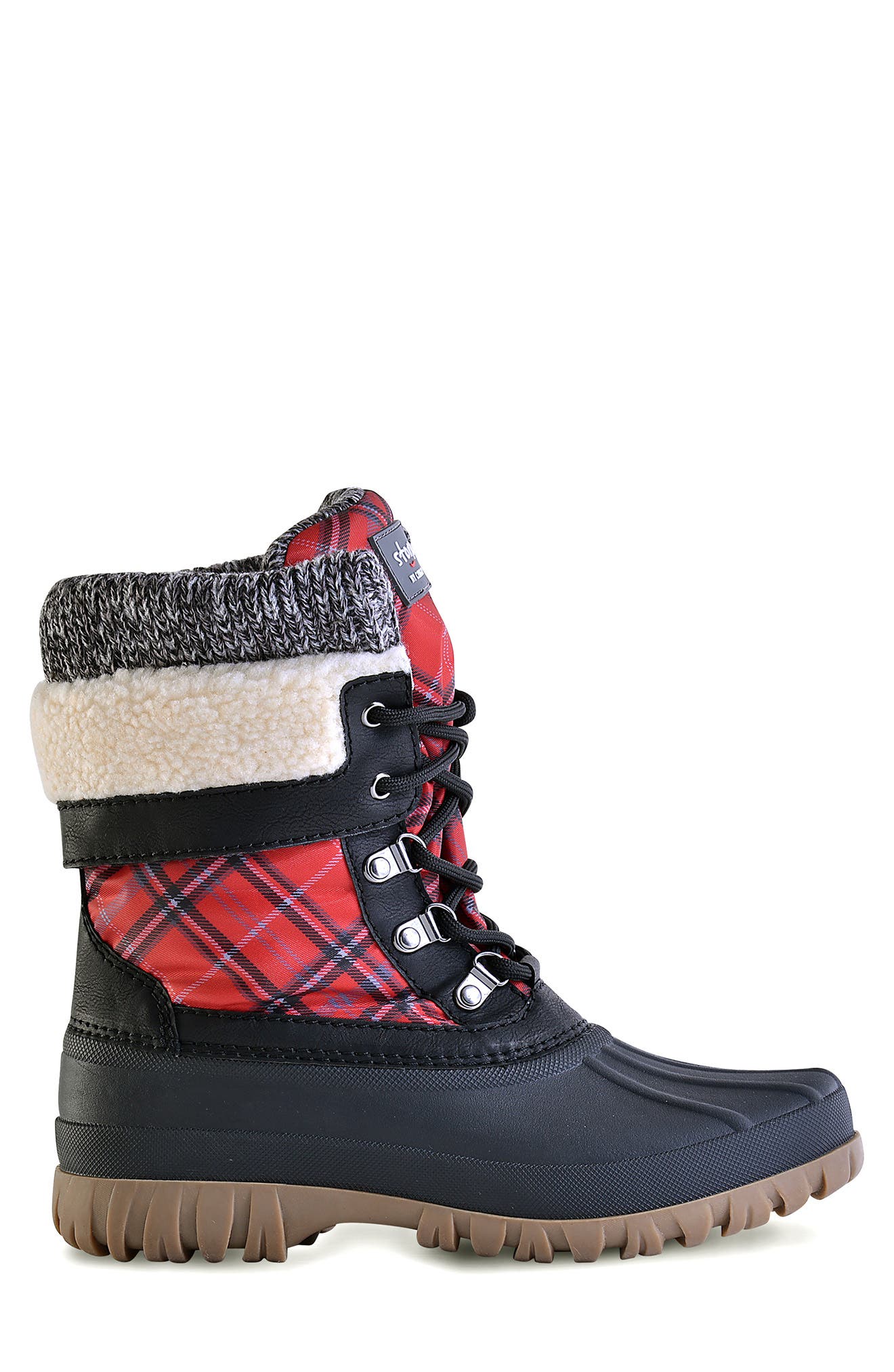 Creek Waterproof Faux Shearling Lined Snow Boot, Alternate, color, RED CHECK PLAID