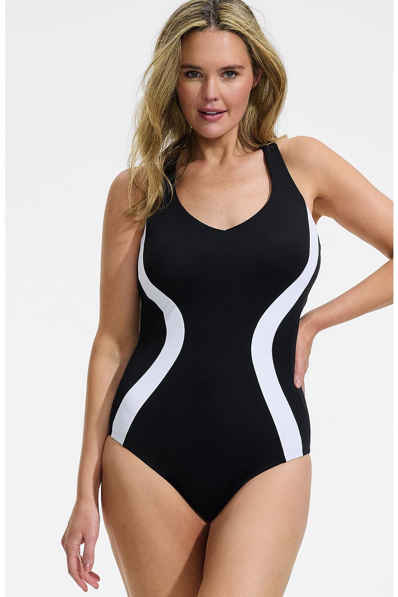 Tugless Contour One Piece, Main, color, Black/White
