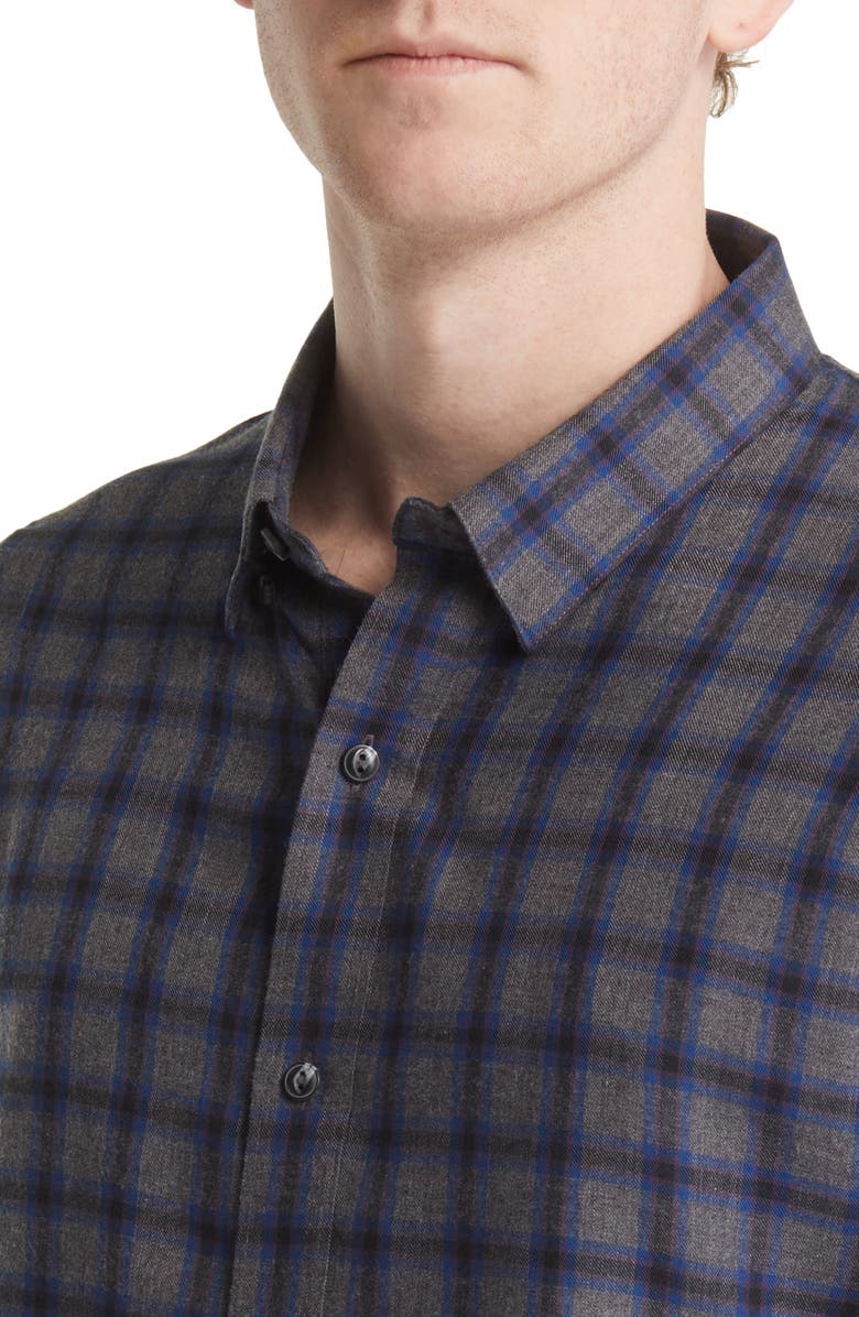 TravisMathew Time of Your Life Plaid Button-Up Shirt, Alternate, color, Heather Grey Pinstripe