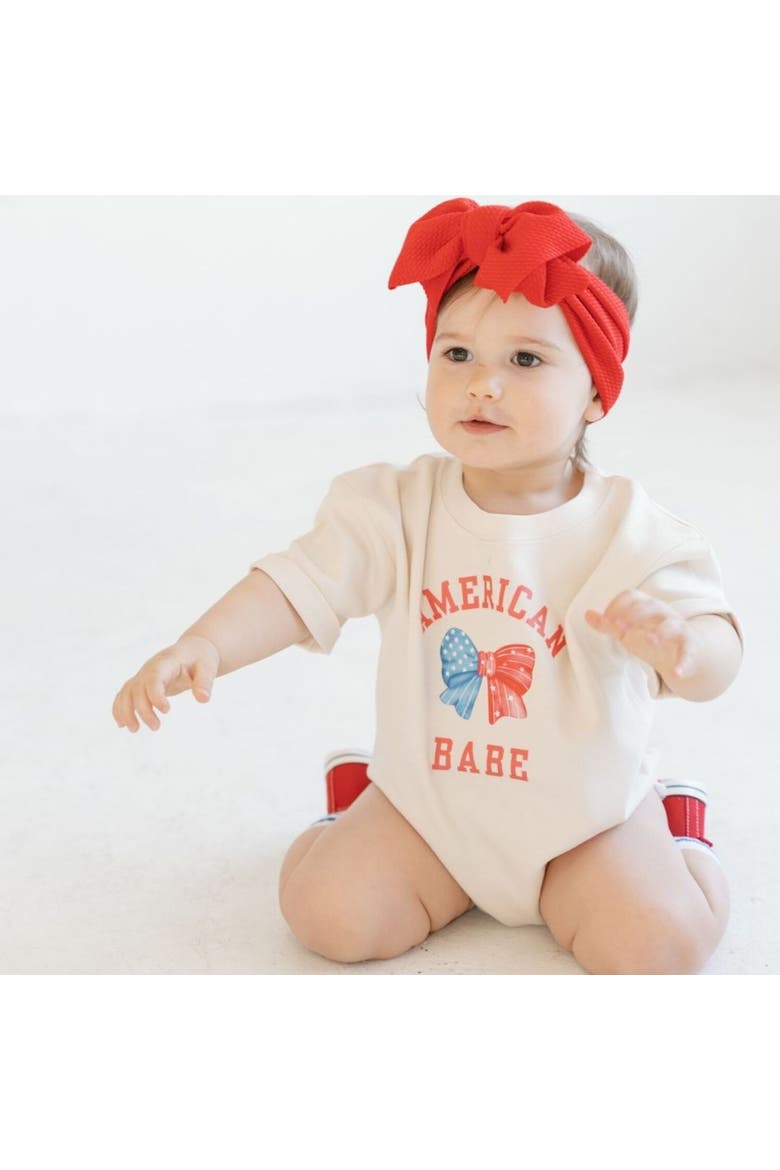 American Babe Short Sleeve Romper, Alternate, color, Natural